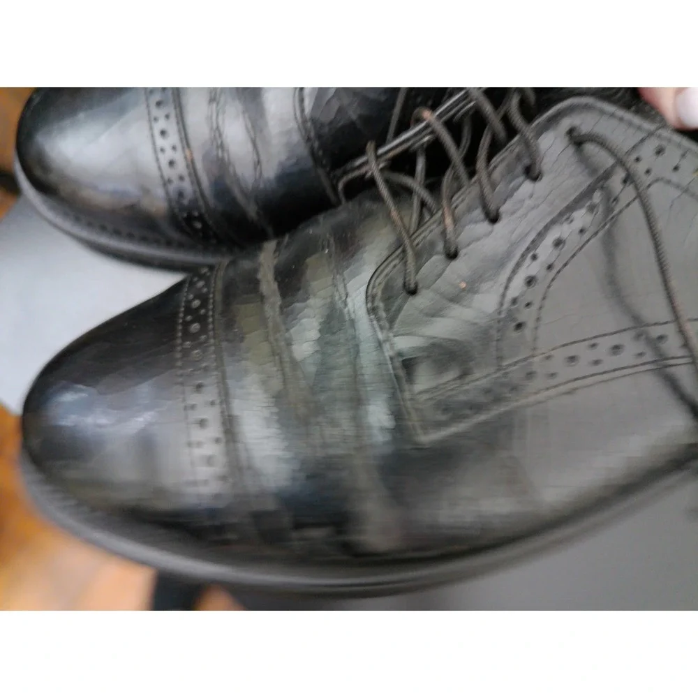 Dexter Cap Toe Oxford Mens 8 WW Black Leather Brogue Distressed Restoration!